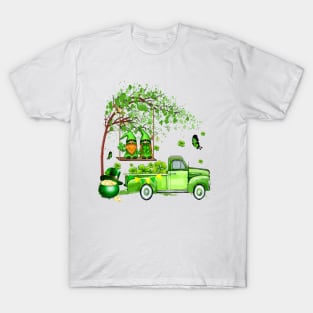 Green Gnomes Truck Shamrock Happy Saint Patricks Day T-Shirt